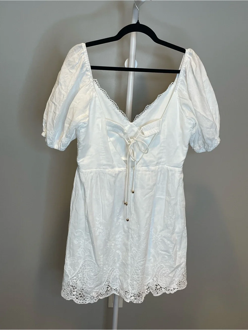 Selfie Leslie 100% Cotton White Cottagecore Embroidered Mini Dress Bridal Shower